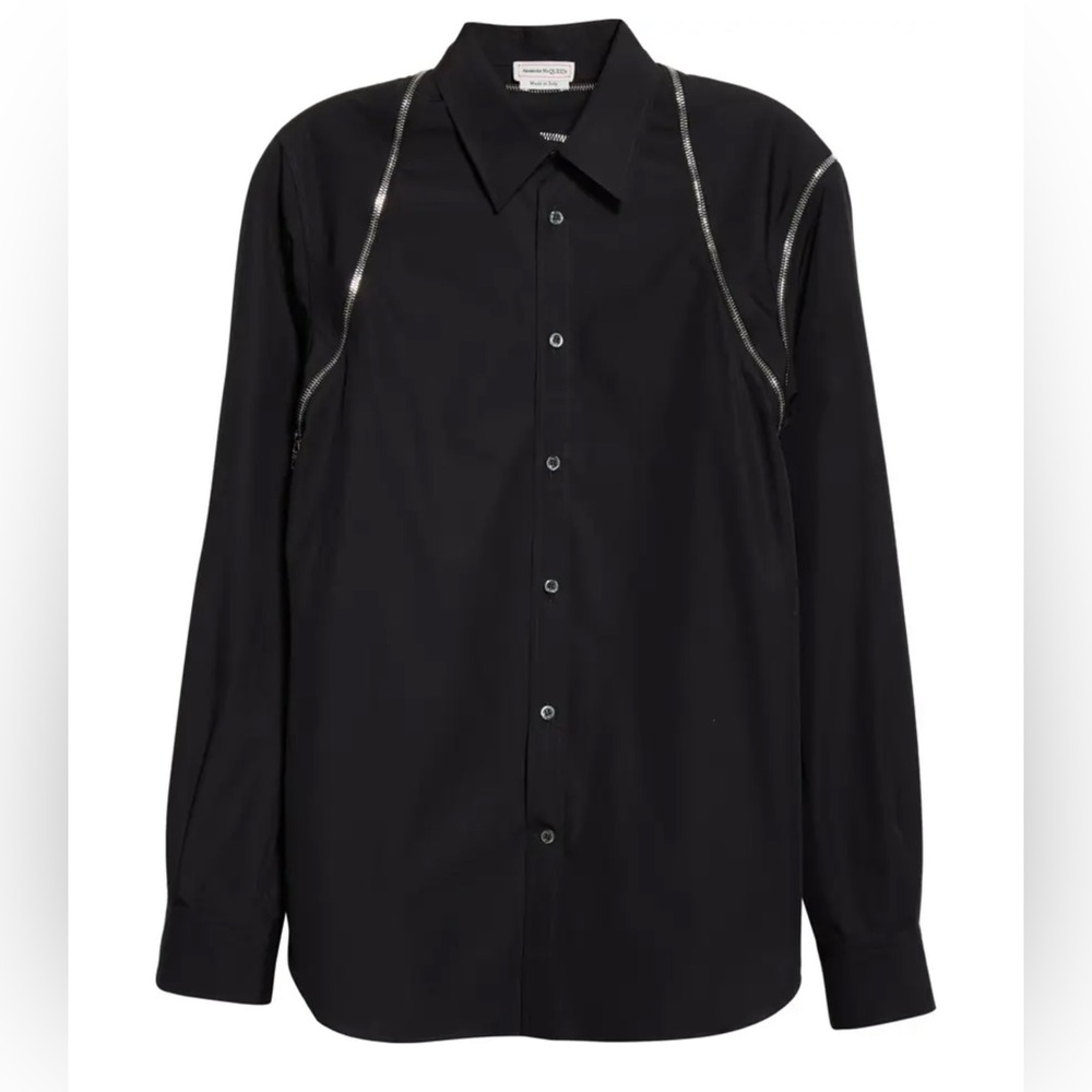 Alexander McQueen Zip Detail Harness Organic Cotton Button-Up Shirt